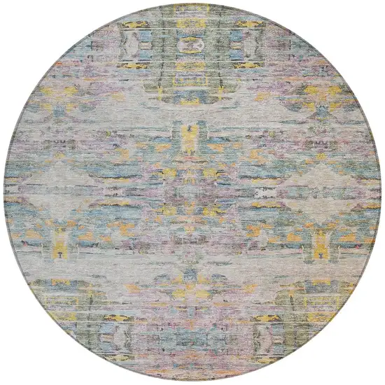 8' Linen Purple And Green Round Abstract Washable Indoor Outdoor Area Rug Photo 7