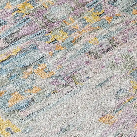 8' Linen Purple And Green Round Abstract Washable Indoor Outdoor Area Rug Photo 5