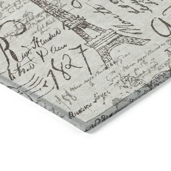 8' Linen Taupe And Ivory Round Toile Washable Indoor Outdoor Area Rug Photo 7