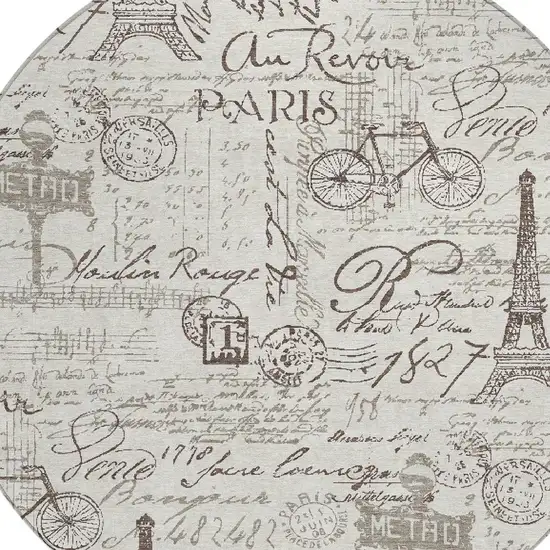 8' Linen Taupe And Ivory Round Toile Washable Indoor Outdoor Area Rug Photo 6