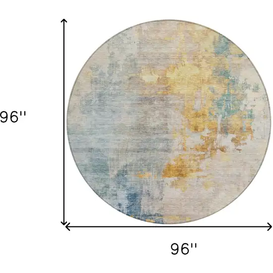 8' Linen Teal Blue And Copper Round Abstract Washable Indoor Outdoor Area Rug Photo 3