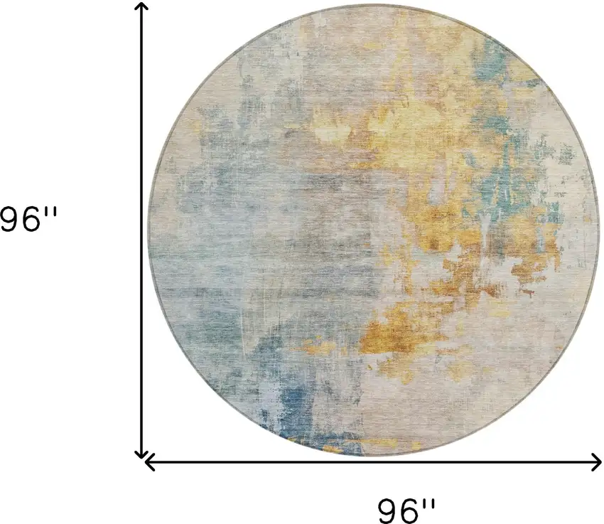 8' Linen Teal Blue And Copper Round Abstract Washable Indoor Outdoor Area Rug Photo 3
