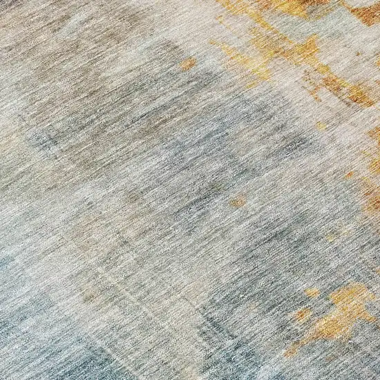 8' Linen Teal Blue And Copper Round Abstract Washable Indoor Outdoor Area Rug Photo 8