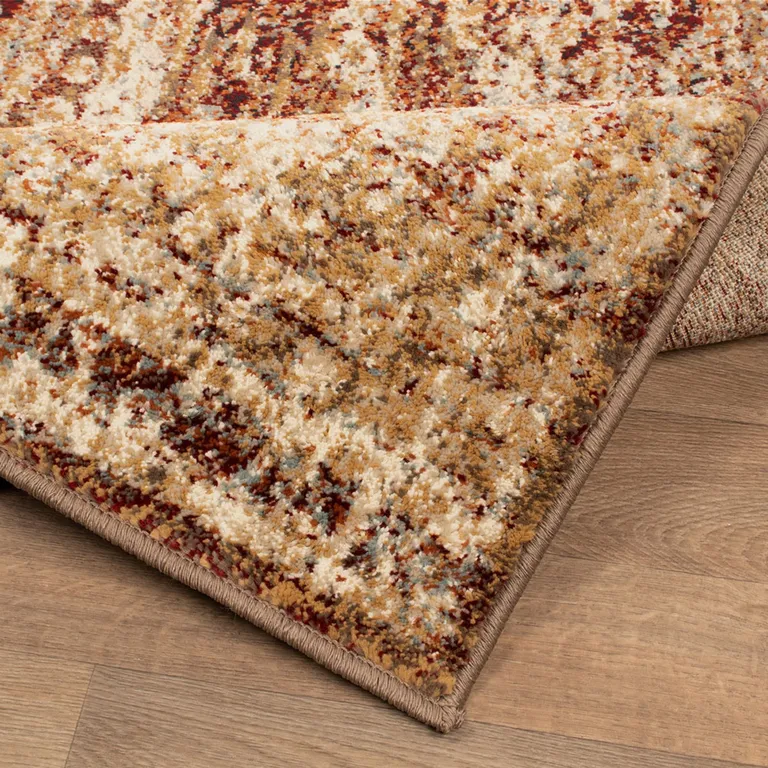 8' Maroon And Gold Abstract Power Loom Distressed Stain Resistant Runner Rug Photo 4