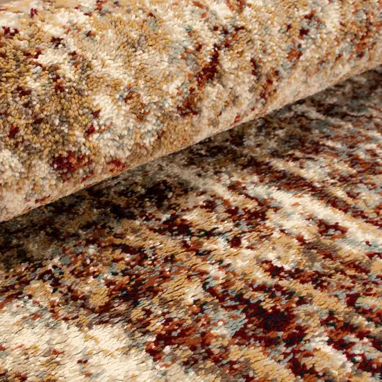 8' Maroon And Gold Abstract Power Loom Distressed Stain Resistant Runner Rug Photo 3