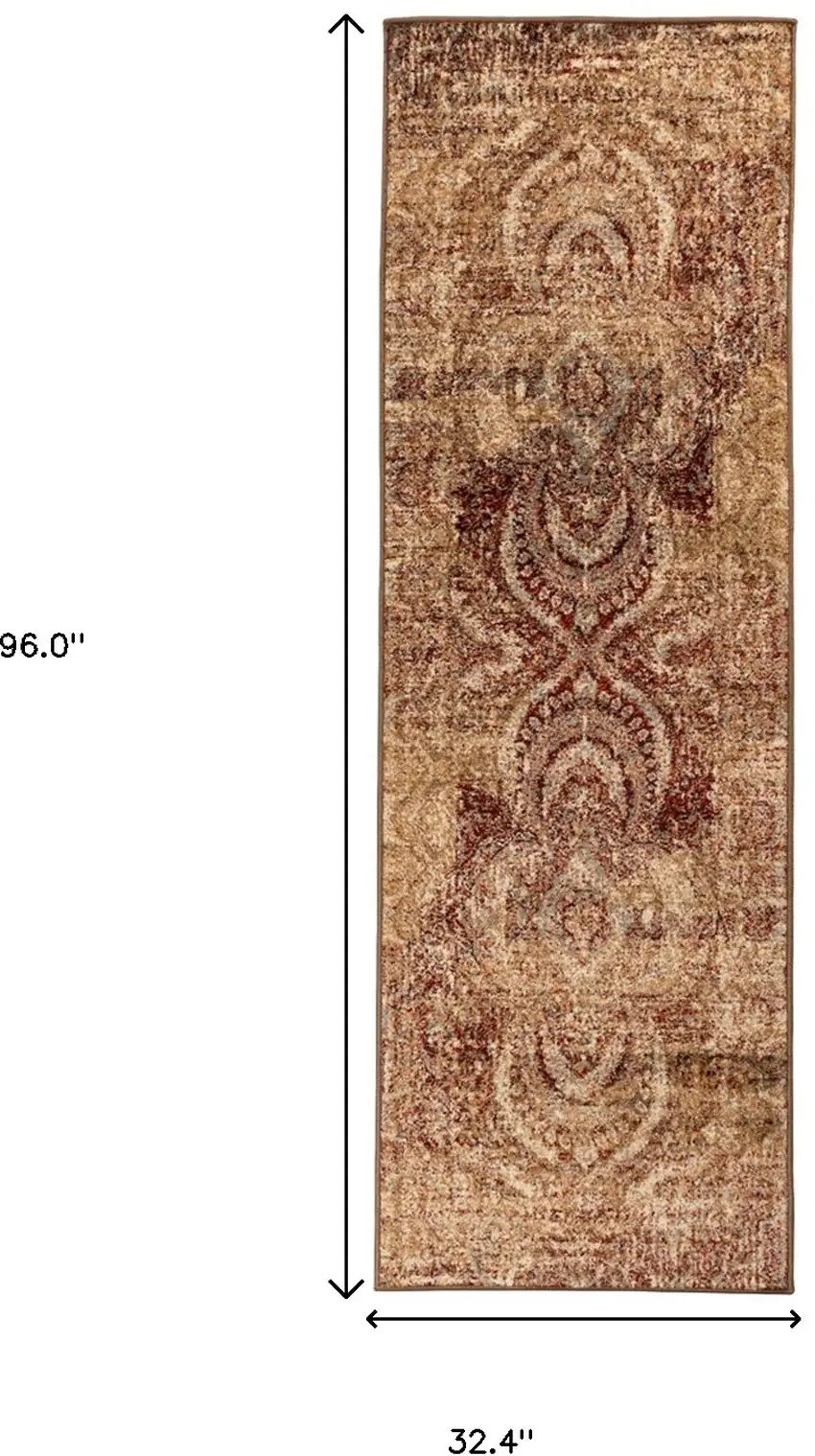 8' Maroon And Gold Abstract Power Loom Distressed Stain Resistant Runner Rug Photo 6
