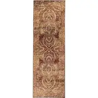 Photo of 8' Maroon And Gold Abstract Power Loom Distressed Stain Resistant Runner Rug