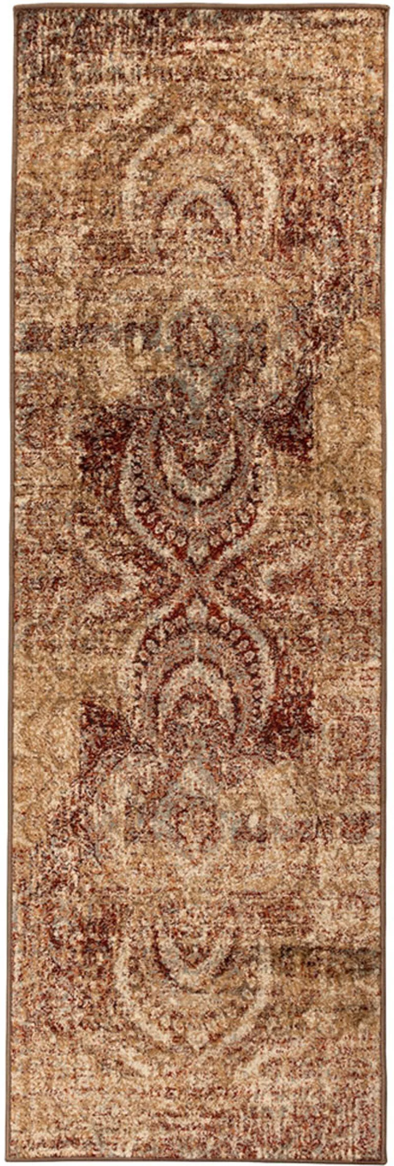 8' Maroon And Gold Abstract Power Loom Distressed Stain Resistant Runner Rug Photo 1