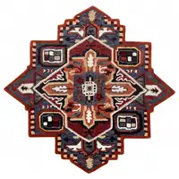 Photo of 5' Maroon and Blue Medallion Area Rug