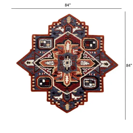 7' Maroon and Blue Medallion Area Rug Photo 6