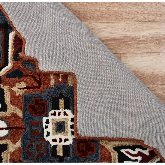 7' Maroon and Blue Medallion Area Rug Photo 7