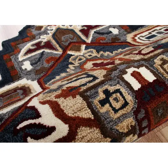 5' Maroon and Gray Medallion Area Rug Photo 6