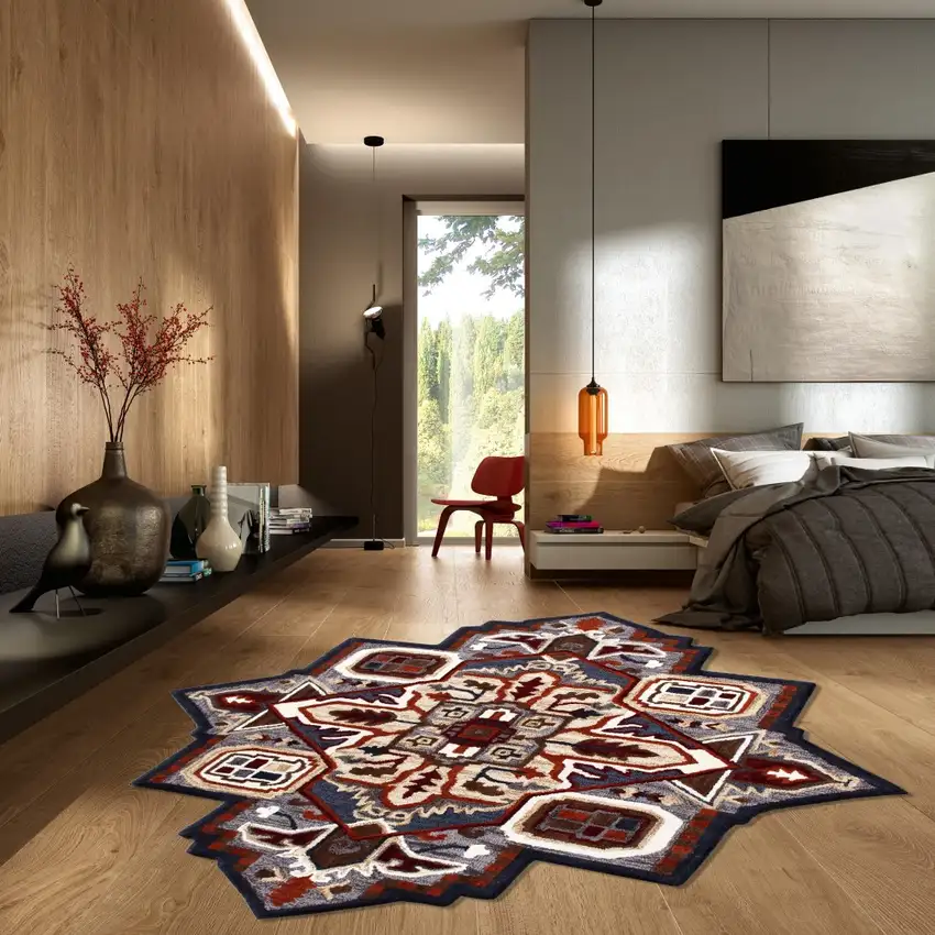 5' Maroon and Gray Medallion Area Rug Photo 8