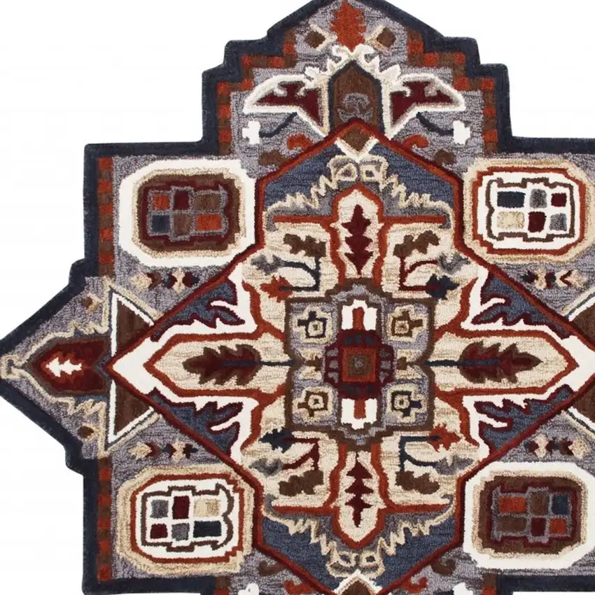 Blue And Red Wool Hand Tufted Area Rug Photo 7