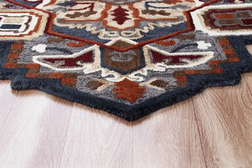 5' Maroon and Gray Medallion Area Rug Photo 5