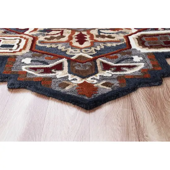 5' Maroon and Gray Medallion Area Rug Photo 5