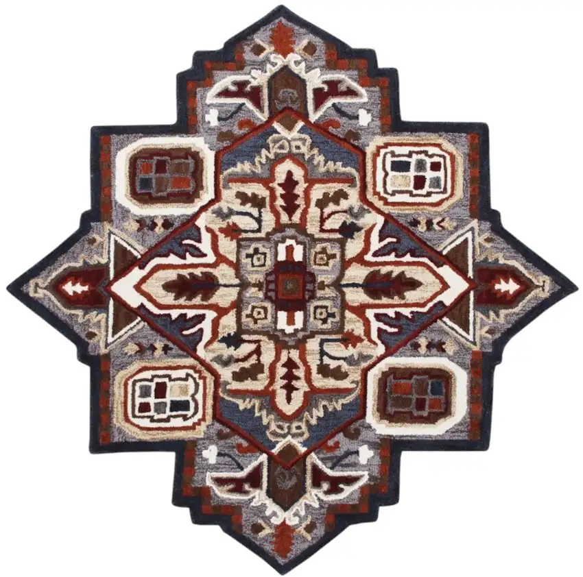 Blue And Red Wool Hand Tufted Area Rug Photo 1