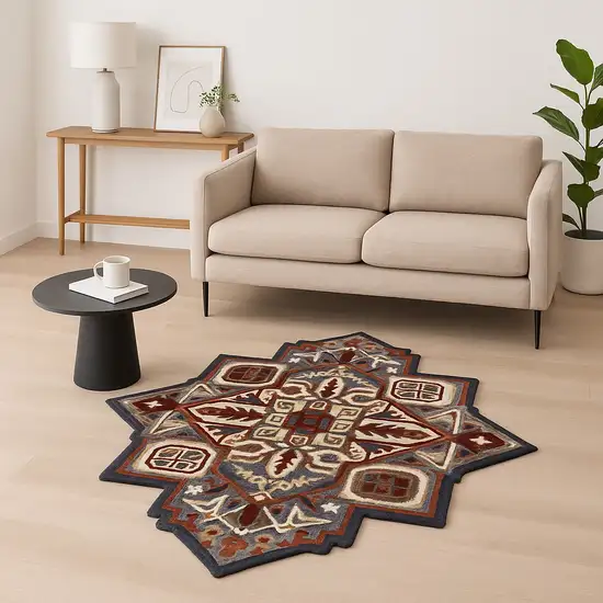 Blue And Red Wool Hand Tufted Area Rug Photo 2