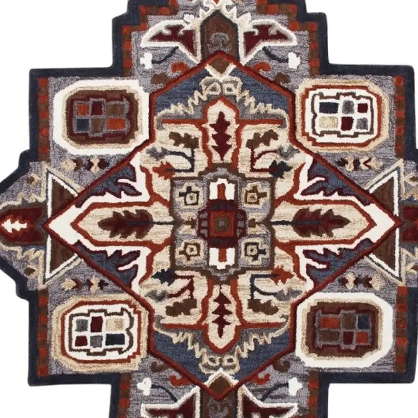 Blue And Red Wool Hand Tufted Area Rug Photo 3