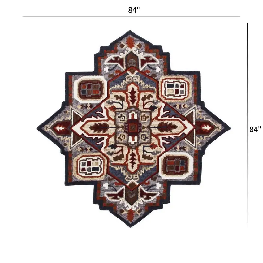 7' Maroon and Gray Medallion Area Rug Photo 7