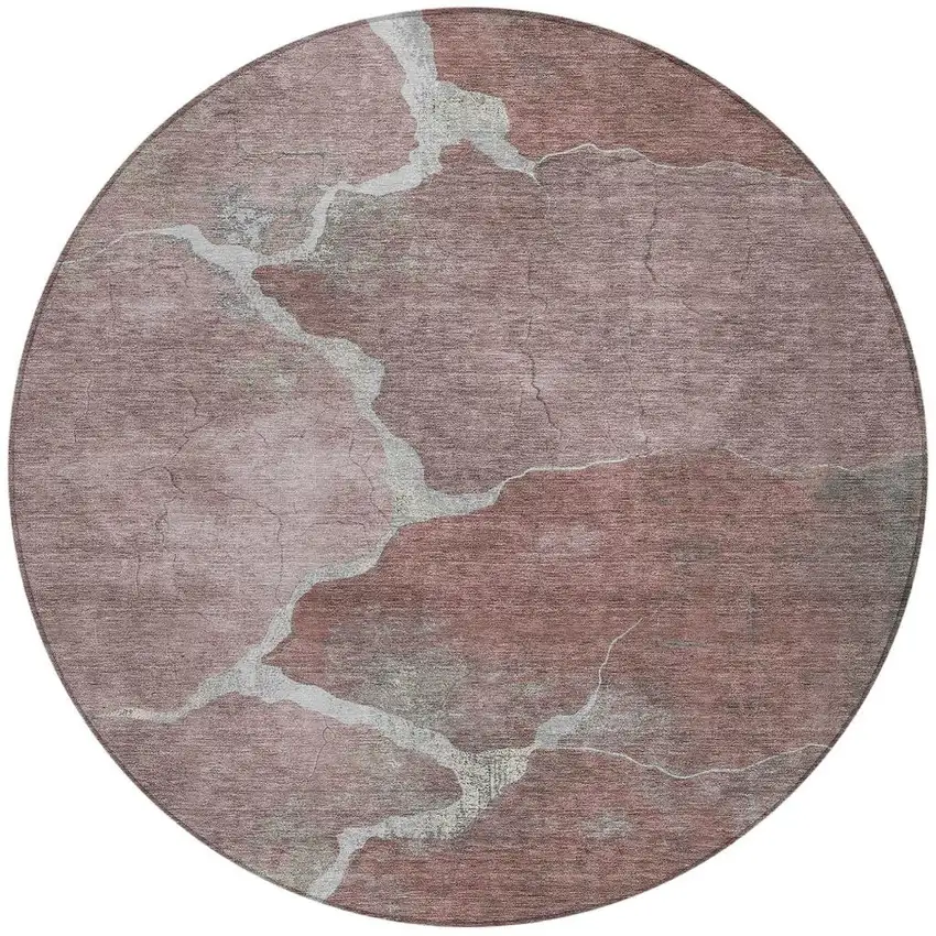 8' Mauve And Beige Round Abstract Washable Indoor Outdoor Area Rug Photo 4