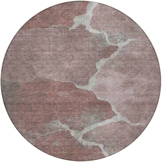 8' Mauve And Beige Round Abstract Washable Indoor Outdoor Area Rug Photo 3