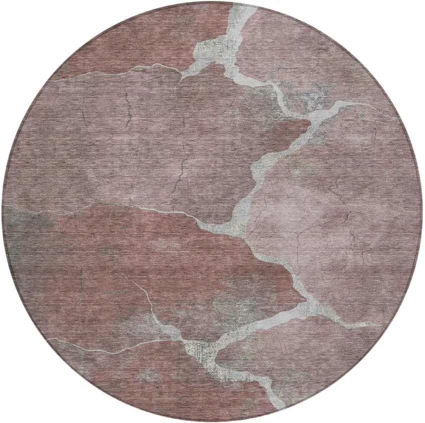 8' Mauve And Beige Round Abstract Washable Indoor Outdoor Area Rug Photo 3