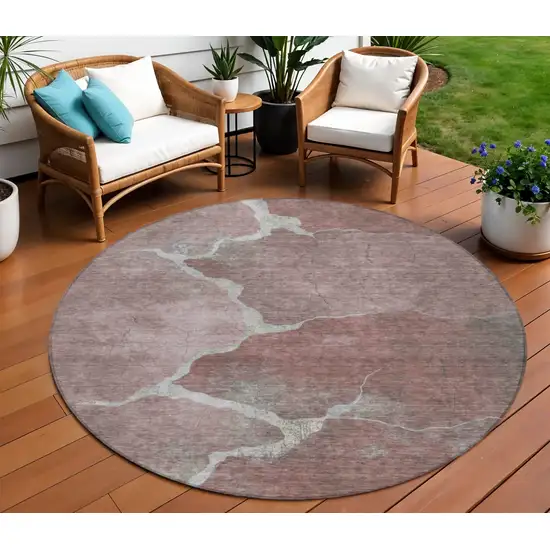 8' Mauve And Beige Round Abstract Washable Indoor Outdoor Area Rug Photo 2