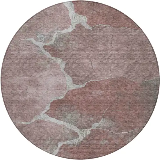 8' Mauve And Beige Round Abstract Washable Indoor Outdoor Area Rug Photo 1
