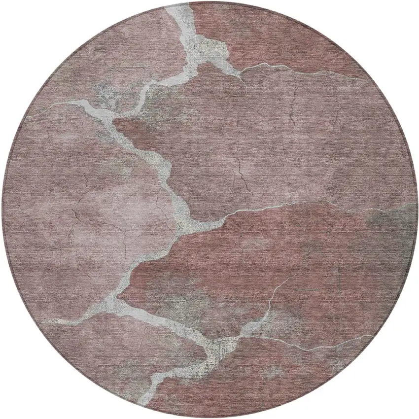 8' Mauve And Beige Round Abstract Washable Indoor Outdoor Area Rug Photo 1