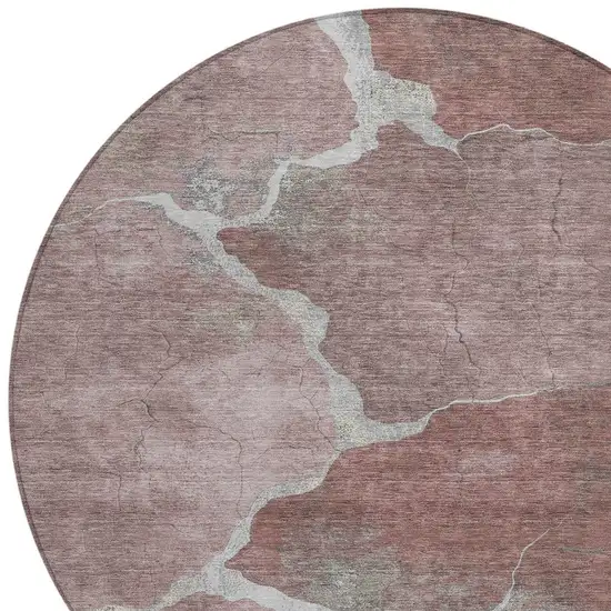 8' Mauve And Beige Round Abstract Washable Indoor Outdoor Area Rug Photo 9