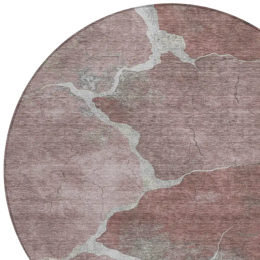 8' Mauve And Beige Round Abstract Washable Indoor Outdoor Area Rug Photo 9