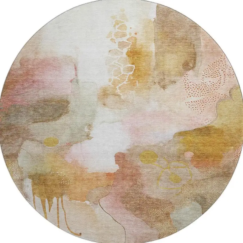 8' Mauve And Copper Abstract Washable Round Rug With UV Protection Photo 4