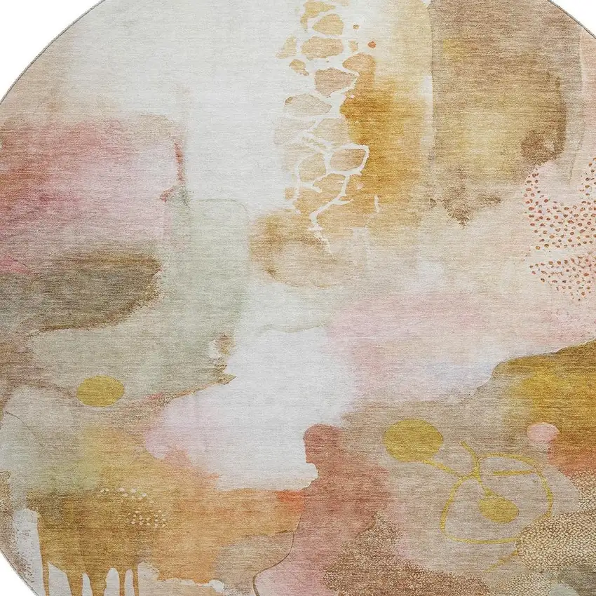 8' Mauve And Copper Abstract Washable Round Rug With UV Protection Photo 3