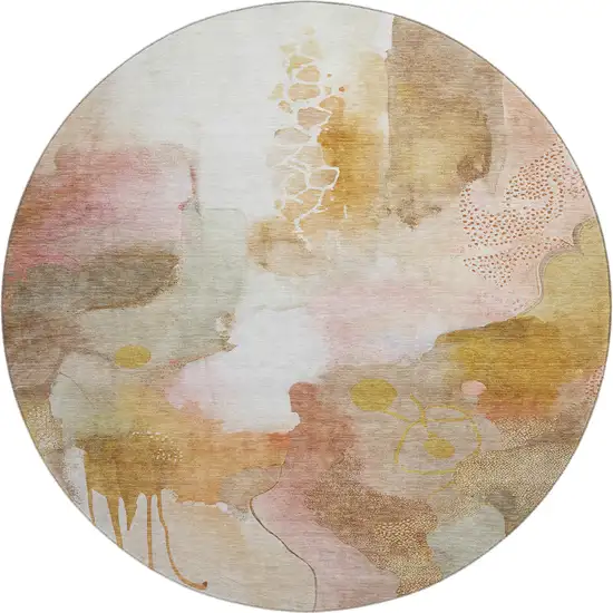 8' Mauve And Copper Abstract Washable Round Rug With UV Protection Photo 1