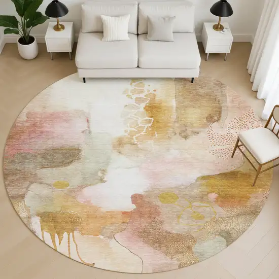 8' Mauve And Copper Abstract Washable Round Rug With UV Protection Photo 5