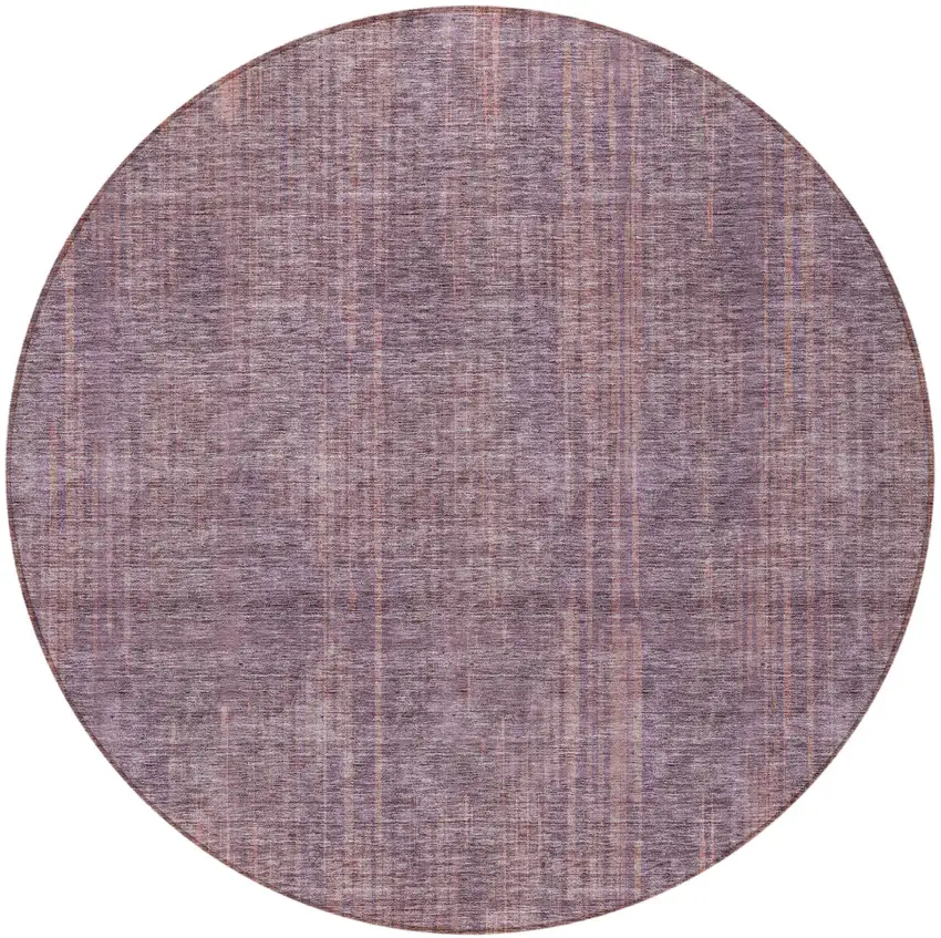 8' Mauve And Dark Purple Round Striped Washable Indoor Outdoor Area Rug Photo 5
