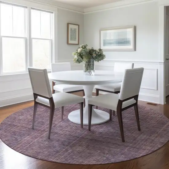 8' Mauve And Dark Purple Round Striped Washable Indoor Outdoor Area Rug Photo 7