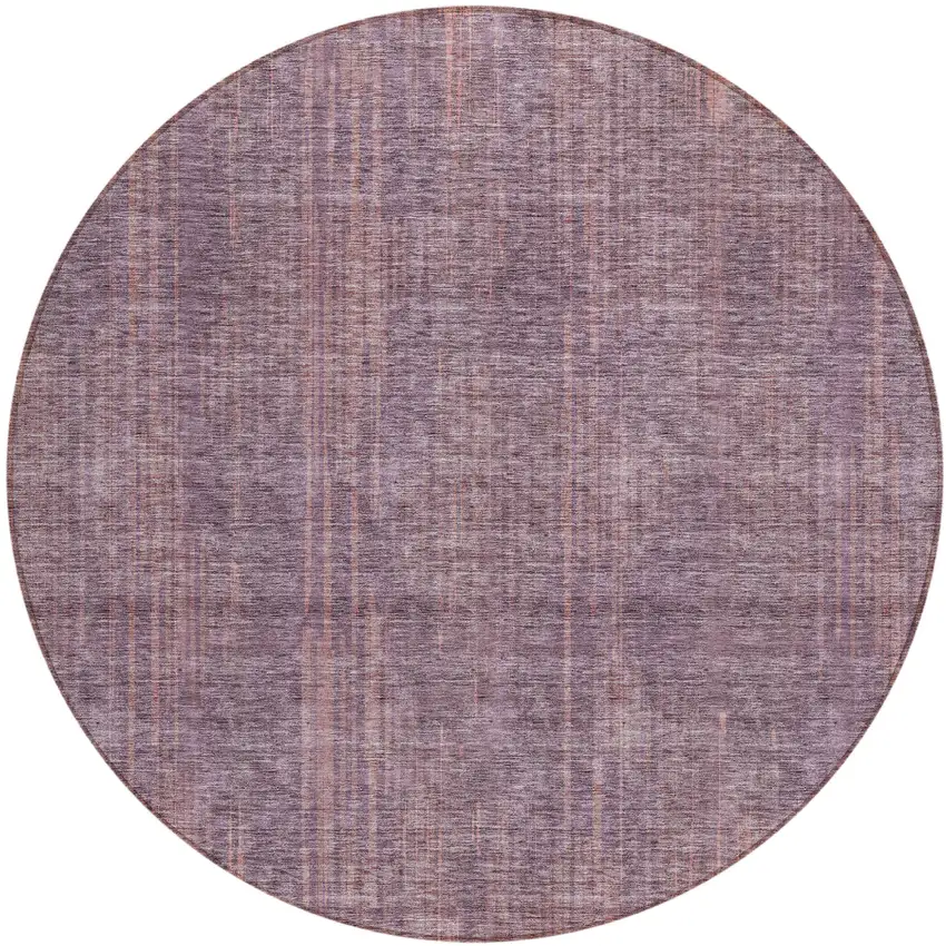 8' Mauve And Dark Purple Round Striped Washable Indoor Outdoor Area Rug Photo 2