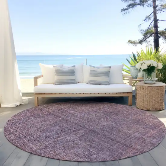 8' Mauve And Dark Purple Round Striped Washable Indoor Outdoor Area Rug Photo 6