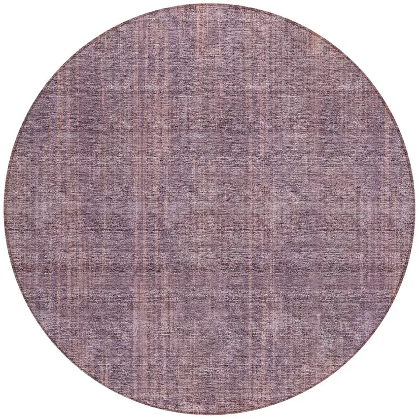 8' Mauve And Dark Purple Round Striped Washable Indoor Outdoor Area Rug Photo 4