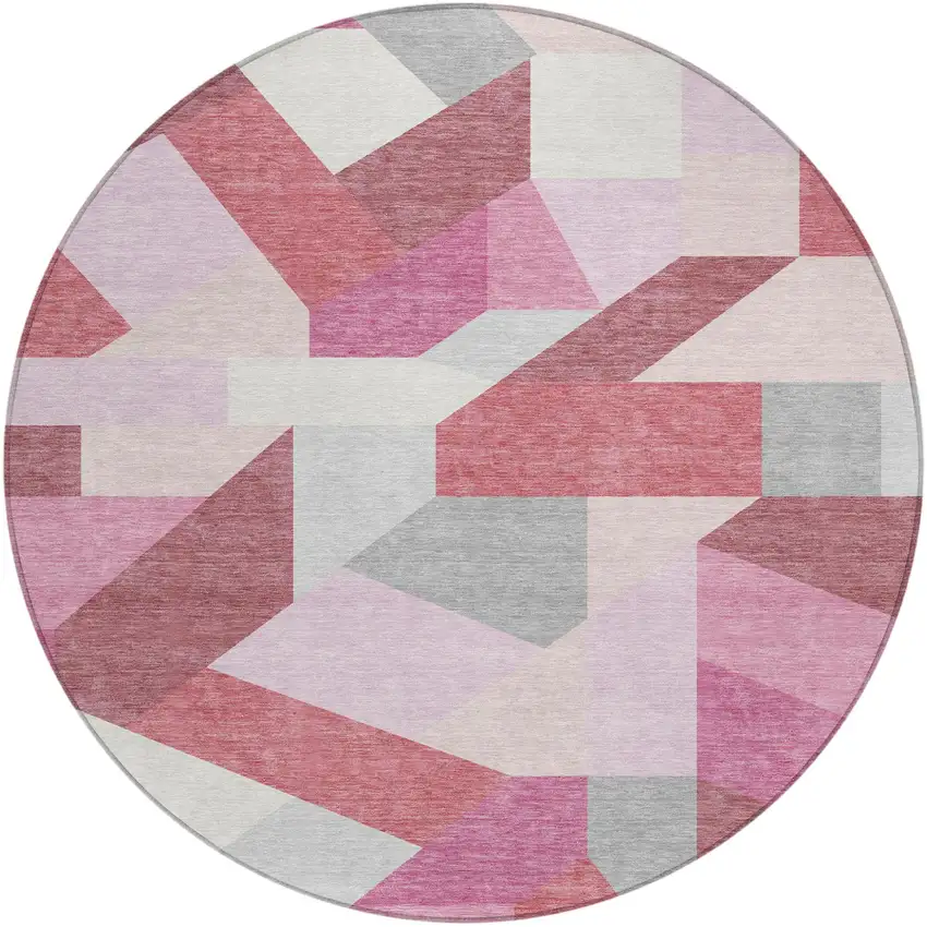 8' Mauve And Pink Round Geometric Washable Indoor Outdoor Area Rug Photo 4
