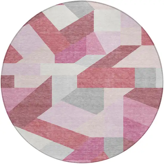 8' Mauve And Pink Round Geometric Washable Indoor Outdoor Area Rug Photo 4