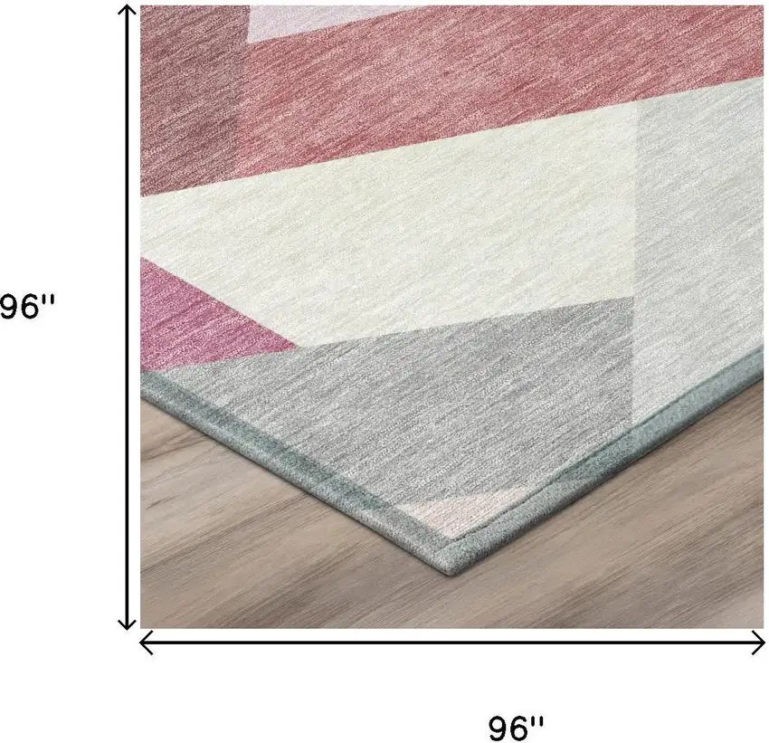 8' Mauve And Pink Round Geometric Washable Indoor Outdoor Area Rug Photo 6
