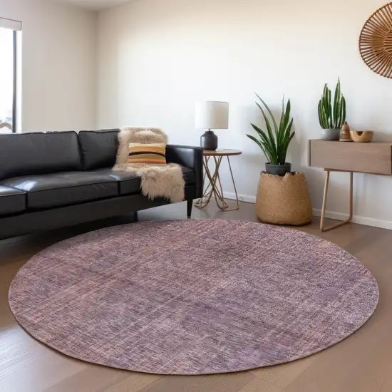 8' Mauve And Plum Striped Washable Round Rug With UV Protection Photo 5