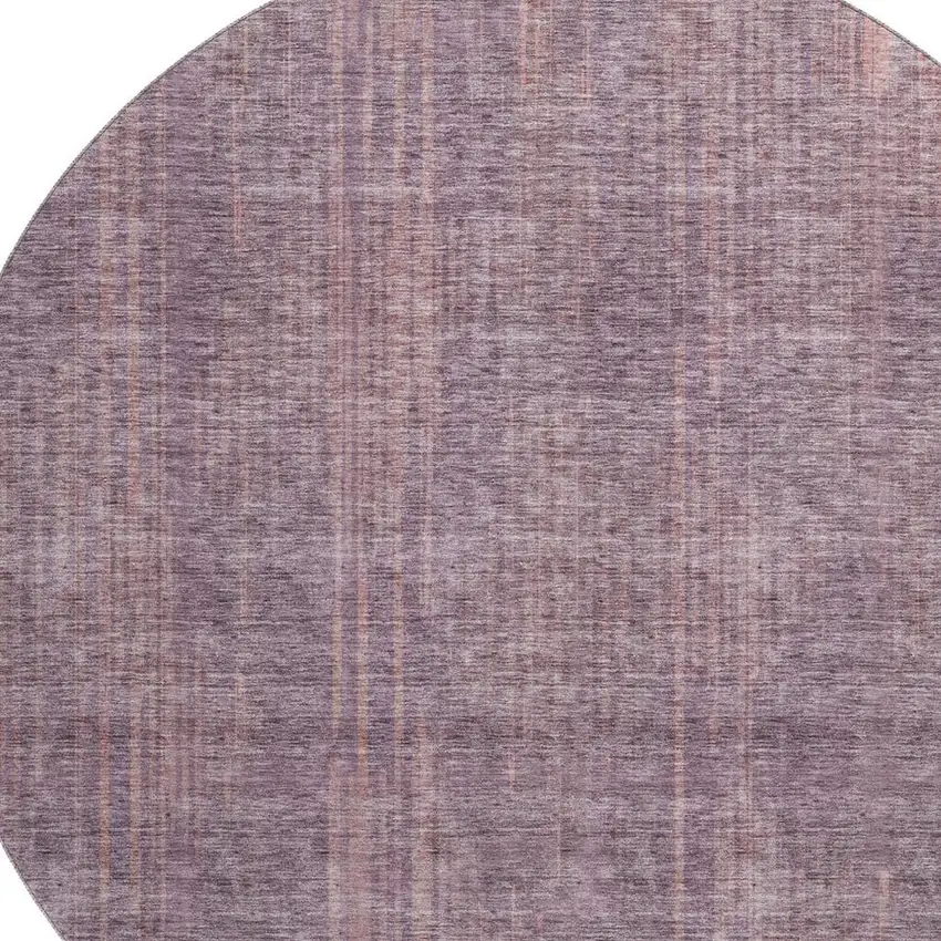 8' Mauve And Plum Striped Washable Round Rug With UV Protection Photo 3