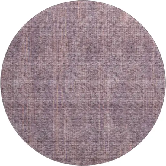 8' Mauve And Plum Striped Washable Round Rug With UV Protection Photo 1