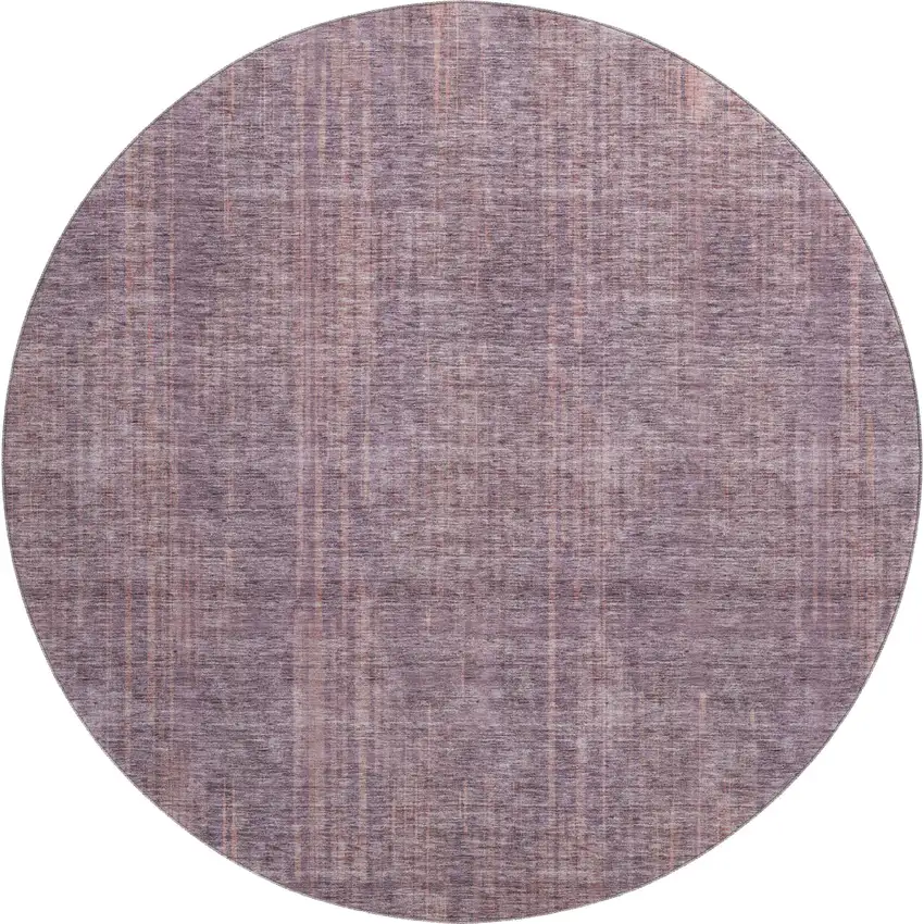 8' Mauve And Plum Striped Washable Round Rug With UV Protection Photo 1