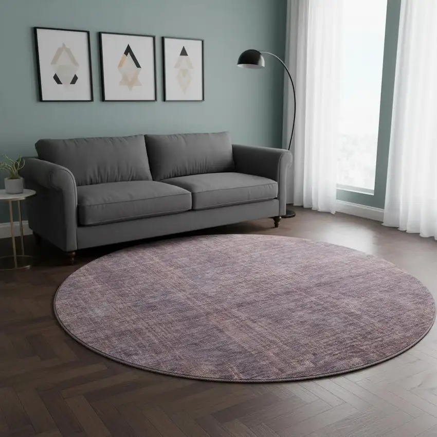 8' Mauve And Plum Striped Washable Round Rug With UV Protection Photo 2