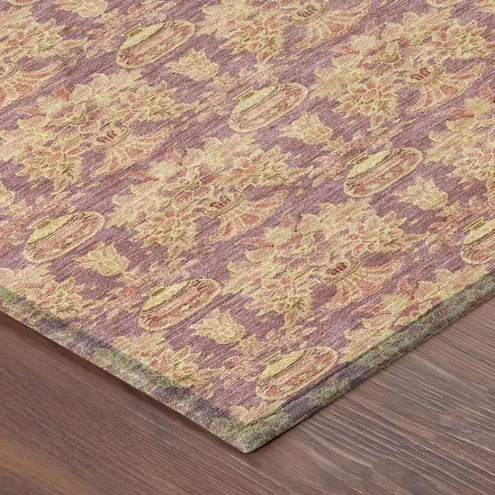 8' Mauve And Taupe Round Floral Washable Indoor Outdoor Area Rug Photo 6